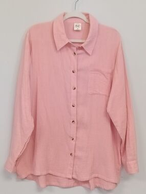 Maggie's Organics 100% Organic Cotton Gauzy Pink Lightweight Button-Up Shirt M